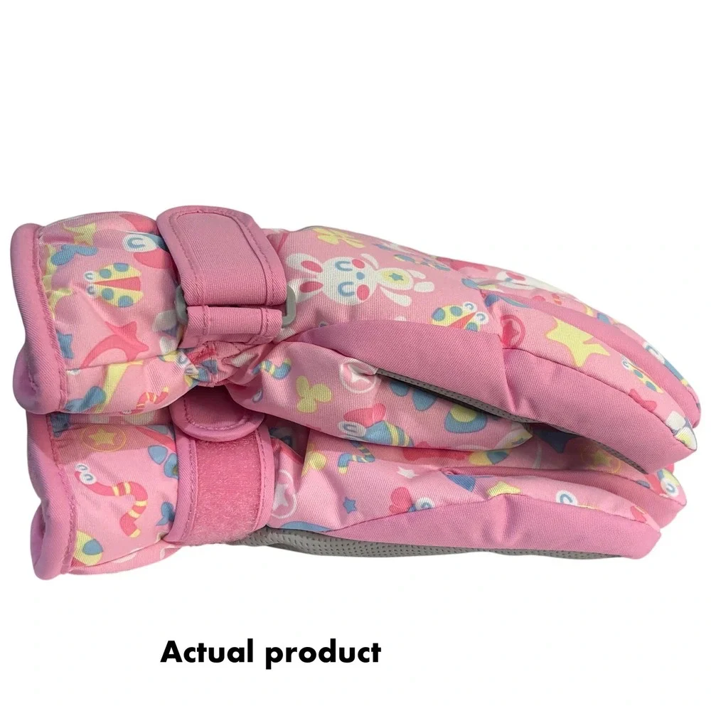 Kids Winter Snowboarding Ski Gloves 9-13 YO‎ Floral Insects Pink Insulated Warm